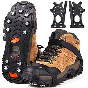 ZUXNZUX Crampons, Ice Cleats for Shoes and Boots, Silicone Stainless Steel Grippers Shoe Spikes Grips Traction for Ice Snow, Winter Hiking Climbing Ice Fishing. Size M