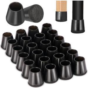 Chair Leg Floor Protectors Extra Small 24 Pcs,Silicone Chair Leg Protectors for Hardwood Floors/Tiles,360Wrapped Felt Bottom to Prevent Scratch and Reduce Noise, Round Black