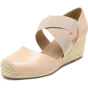 DREAM PAIRS Womens Close Toe Espadrilles Platform Slip on Elastic Criss Cross Straps Dressy Wedges Sandals (8.5, Nude) DREAM PAIRS Womens Close Toe Espadrilles Platform Slip on Elastic Criss Cross Straps Dressy Wedges Sandals (8.5, Nude)