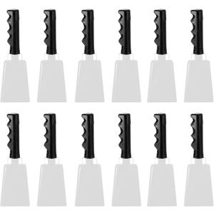 PATIKIL 9inch Cow Bells for Football Games, 12pcs Cowbells for Sporting Events Bulk Loud Noise Makers Metal Cow Bell with Handle for Cheering Competition Marathon Wedding DIY Paint, White