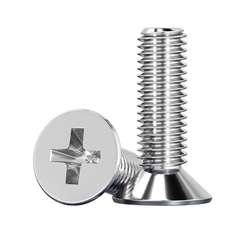 NACX M5 x 6mm Phillips Countersunk Flat Head Machine Screws Bolts, A2-70, Silver Tone, 304 Stainless Steel, 120Pcs