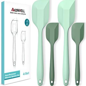 Silicone Spatula Set, Premium Spatulas Silicone Heat Resistant 2 Small & 2 Large Flexible Scraper for Nonstick Cookware, Rubber Spatula for Kitchen Mixing Baking Cooking Use, Soft Spatula - Set of 4 (2 Small(High-Grade-Green)+2 Large(Fresh-Green))