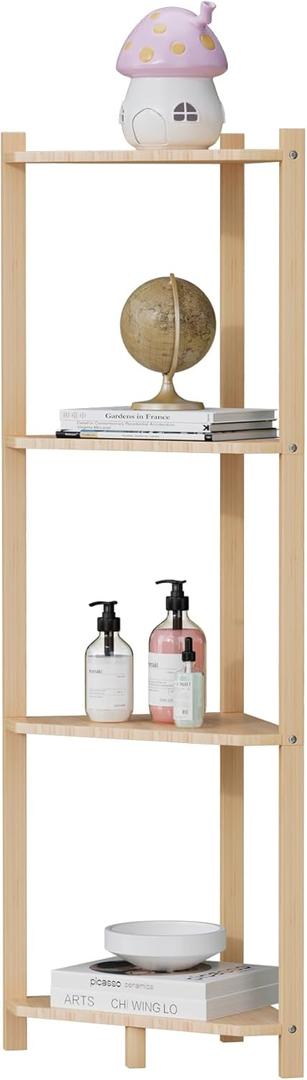 Wisuce Corner Shelf, 100% Real Bamboo Shower Corner Shelves Free Standing Shelf Storage Organizer for Bathroom Living Room Kitchen (Natural, 4 Tier)