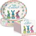 Mimorou 100 Pcs Happy Easter Oval Paper Plates and Napkins-Serves 50, 11'' Large Disposable Bunny Platter Party Decorations Pastel Rabbit Dinnerware Pink Yellow Plates for Spring Easter Party Supplies