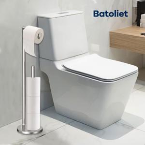 Brushed Nickel Toilet Paper Holder Stand, Bathroom Toilet Paper Roll Holder Stand with Reserve, Free Standing Toilet Paper Holder with Storage