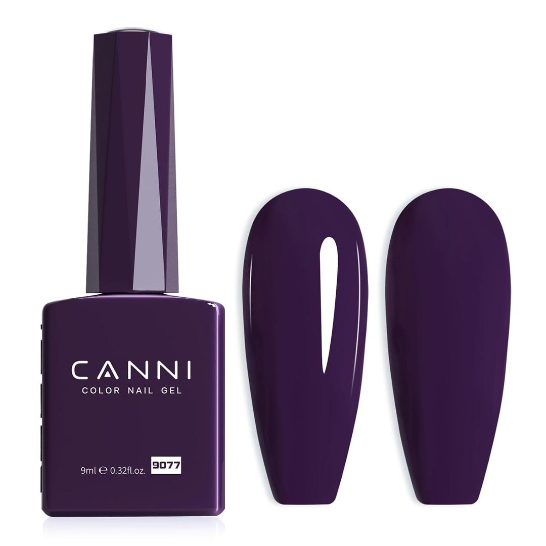 CANNI Dark Purple Gel Nail Polish, 1Pcs Purple Gel Polish Lavender Color High Gloss Soak Off U V Nail Manicure Salon DIY (9077-Deep Purple)