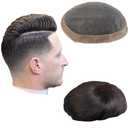 NLW European human hair mens toupee Mono base with NPU around human hair replacement system 8x10" Straight hair pieces for men #1b Off black