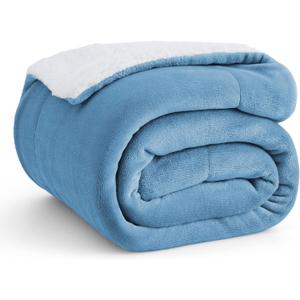Bedsure Sherpa Fleece Throw Blanket Twin Size for Couch - Thick and Warm, Soft Fuzzy Plush Twin Blanket for Winter, Washed Blue, 60x80 Inches