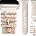 DaQin Flower Engraved Band Compatible with Apple Watch Bands 44mm 42mm 45mm 46mm for Women, Soft Silicone Strap With Decorative for Apple Watch Charms for iWatch Series 3