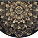 Half Round Door Mat Mandala Ethnic Black Beautiful Washable Non-Slip Doormat Welcome Semi Circle Area Rug Half Moon Mats Semi Floor Rugs Indoor Entrance Kitchen Bedroom Living Room Decorative Gift