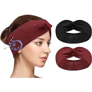 2Pack Headband Headphones with Thin HD Speakers, Bluetooth Headband for Women, Stylish Knotted Design, Wireless Bluetooth Headphones for Workout, Daily Life, Yoga, Travel, Meditation  Red&Black