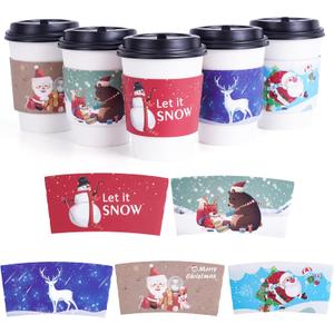 120pcs Christmas Coffee Cup Hot Chocolate Cup Sleeves, Fits 12 oz to 20 oz, with 5 Different Custom Xmas Designs for Christmas Hot Chocolate, Coffee, Cocoa, Tea or Cold Beverage