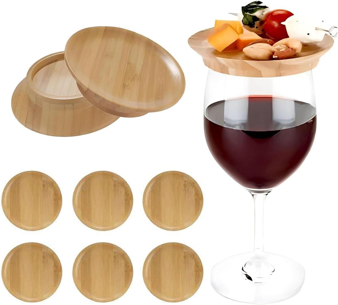 6Pcs Wine Glass Charcuterie Topper, Charcuterie Wine Glass Topper, Bamboo Wine Glass Topper CoastersWine Charcuterie Topper with Party Wine Accessories Housewarming Gifts
