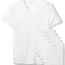 Amazon Essentials Men's V-Neck Undershirt, Breathable Cotton, Pack of 6 (Large, White)