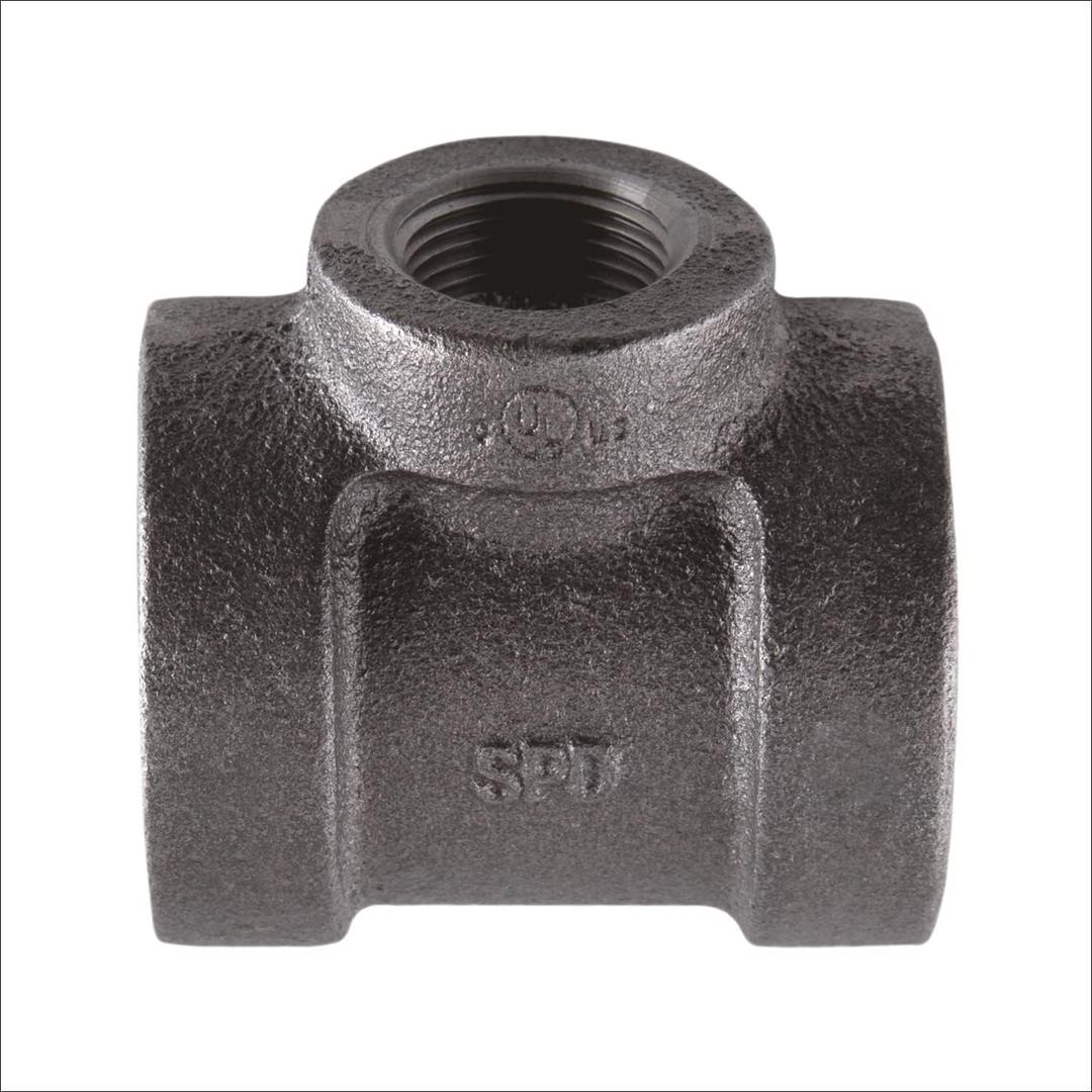 Supply Giant CU334H 1" x 1" x 1/2" Cast Iron Threaded Reducing Tee for Industrial Piping or DIY Projects with Black Finish