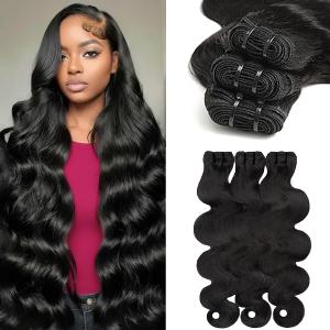14A Human Hair Bundles 16 18 20 Inch Body Wave 100% Unprocessed Brazilian Virgin Hair 5 Bundles Human Hair Extensions Quick Weave No Tangle Shedding Silky Soft