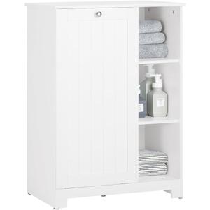 SoBuy Tilt Out Laundry Cabinet, Floor Standing Storage Cupboard with Basket Hamper Unit with Open Compartments, Bathroom White BZR105-W