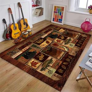 Cabin Collection Rug Vintage Southwestern Nature Landscape and Wild Animals Design Area Rugs Contemporary Geometric Stitching Carpets Bordered by Wooden Barn for Dining Room Laundry Bedsides, 4x6ft