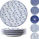 Gibsimi Ceramic Dinner Plates Set - 10.5 Inch Large Kitchen Porcelain Salad Serving - Scratch Resistant Microwave Oven Dishwasher Safe - Dishes for Pizza Pancakes Pasta Steak - Set of 6 - Vintage Blue