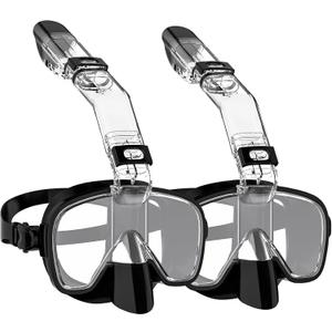 W WSTOO Multifunctional Snorkel Swim Mask That Allows You to Breathe Through Your Nose, 180 Degree Panoramic View, Anti-Fog Anti-Leak Snorkeling Gear for Adults, Best Gift for Summer Holiday Travelers (Small, Black(2 Pack)