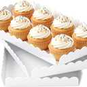 Acrylic Serving Trays 3 Pack, Glossy White Scalloped Acrylic Platters for Party Table Serving Food Cupcake Fruit, 12.9 x 7.1 Inch Reusable Catering Dessert Coffee Table Serving Tray for Wedding Event (Tray-White)