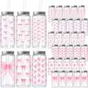 Skylety 30 Pcs Coquette Bow Aesthetic Cup Plastic Tumbler with Lids and Straws 13.5 oz Reusable Cute Plastic Cups for Women Sea Summer Birthday Bridal Wedding Party Supplies