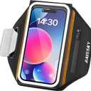 Running Armband with Earphone Bag Cell Phone Armband for iPhone 17 16 15 Pro 14 Plus 13 11 XR, Galaxy S24/S10 Water Resistant Sports Phone Holder Case & Zipper Slot Car Key Holder for 6.9 inch Phone