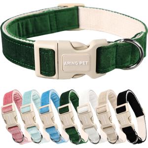 ARING PET Dog Collar-Cute Cotton Puppy Collar for Small Dogs, Adjustable Lightweight Pet Collars with Quick Release Buckle for Small Medium Large Dog (Velet-Dark Green)