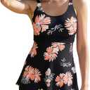 Century Star Womens Athletic 2025 Swimsuits for Women Two Piece Tankini with High Waisted Boyshorts Floral Bathing Suits (10-12, A3 Pink Flower)