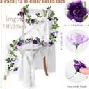 Veryhome 3PCS 23.7FT Artificial Purple Rose Flower Garland, Silk Hanging Floral Garland, Decorative Flower Vines for Room Decor Wedding Arch Flowers for Ceremony (Purple)