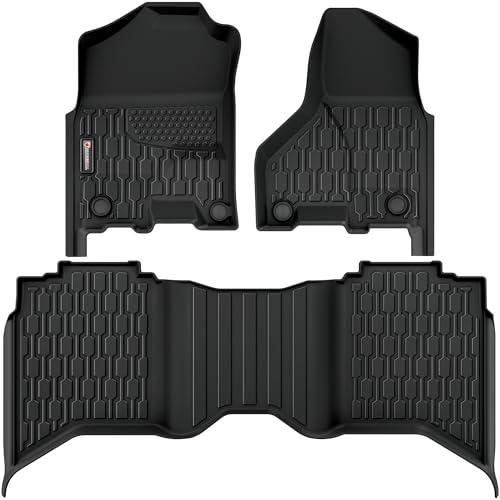 AutoBull Floor Mats Compatible with 2013-2018 Ram 1500 (19-24 Classic Body only) Crew Cab; 2010-2018 Ram 2500/3500 Crew Cab, All Weather TPE Floor Liners, Custom Fit Car mats, 1st & 2nd Row, Black
