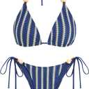 ZAFUL Women's Bikini Sets Beads Triangle Swimsuits 2 Piece String High Cut Cheeky Bathing Suits