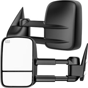 Heated Tow Mirrors Compatible with 1999-2002 Chevy Silverado & GMC Sierra 1500 2500 3500 HD, Tahoe Suburban Avalanche Yukon, Manual Flip & Fold Towing Side Mirrors