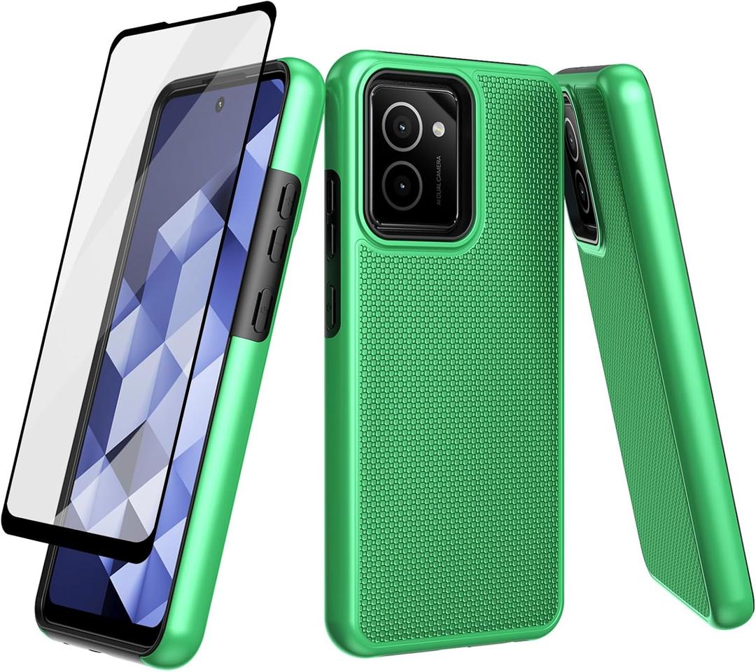 Ailiber for HMD Vibe 4G TA-1590 Case, with Screen Protector, Dual Layer Shockproof Protective, Silicone Bumper Non Slip Back, Heavy Duty Rugged Cell Phone Cover for HMD Vibe 4G N159V[Not Fit 5G]-Green