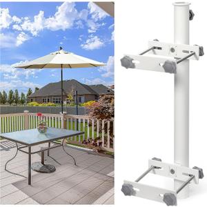 Deck Umbrella Mount, Non-Slip Patio Umbrella Holder for Metal & Wood Railing Post or Fence (Max Span 5.85inch), Outdoor Umbrella Bracket Clamp of Stainless Steel Heavy-Duty (White)