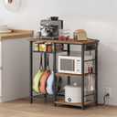 Bakers Rack with Power Outlet, Microwave Stand with Adjustable Mesh Rack, Coffee Bar Station, Kitchen Storage Racks with 6 S Hooks, for Kitchen, Dining Room, Rustic Brown and Black BRHR80E01