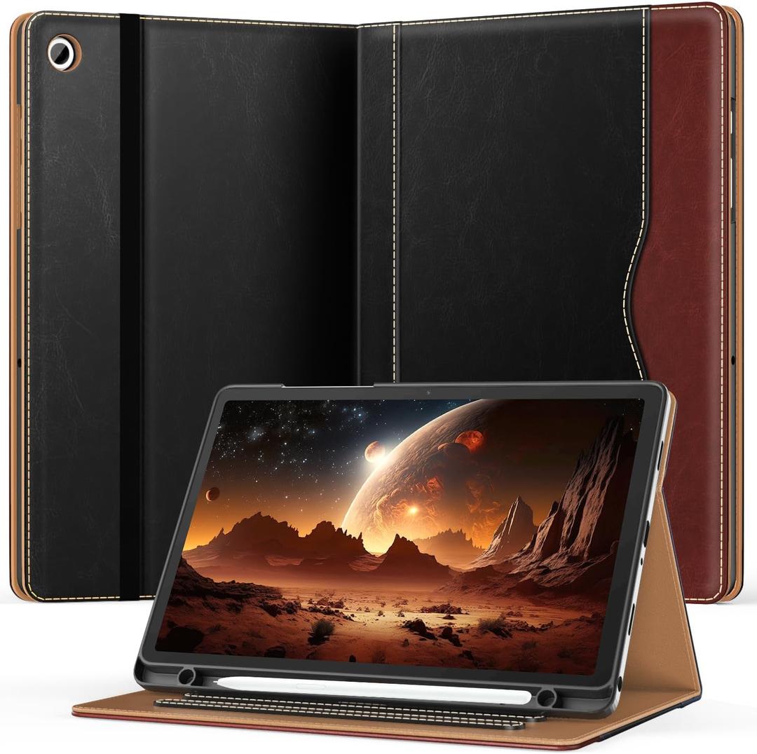 OKP Case for Samsug Galaxy Tab A11+ / A9+ Plus 11 inch 2026/2024 (SM-X230/X236/X238/X210/X216/X218), PU Leather Folio Cover with Multi-Angle Stand, Auto Wake/Sleep for 11" Tablet (Black+Brown)