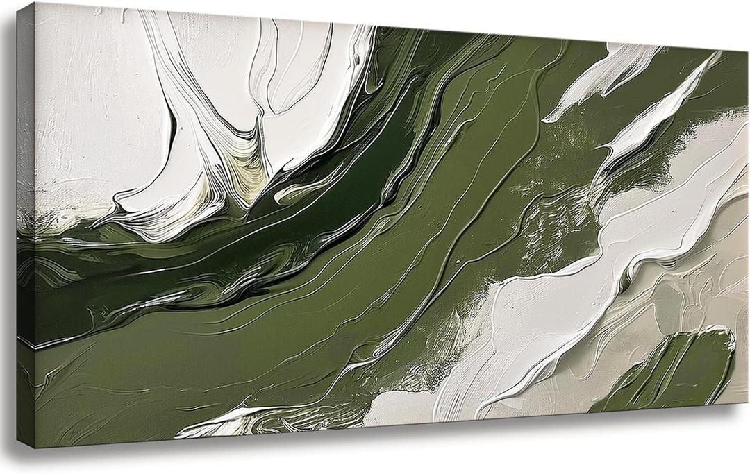 Abstract Wall Art Sage Green Wall Decor Green and White Modern Canvas Wall Paintings Modern Minimalist Artwork for Living Room Bedroom Bathroom Office Home Decor Can Be Hang Directly 20"x 40"