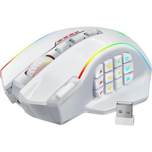 Redragon Wireless Gaming Mouse, MMO Gaming Mouse UP 16,000 DPI, 16 Macro Programmable Buttons, RGB Rechargeable Mouse with 12 Side Buttons, 70Hrs for PC Laptop MOBA FPS, White,M901P-WS