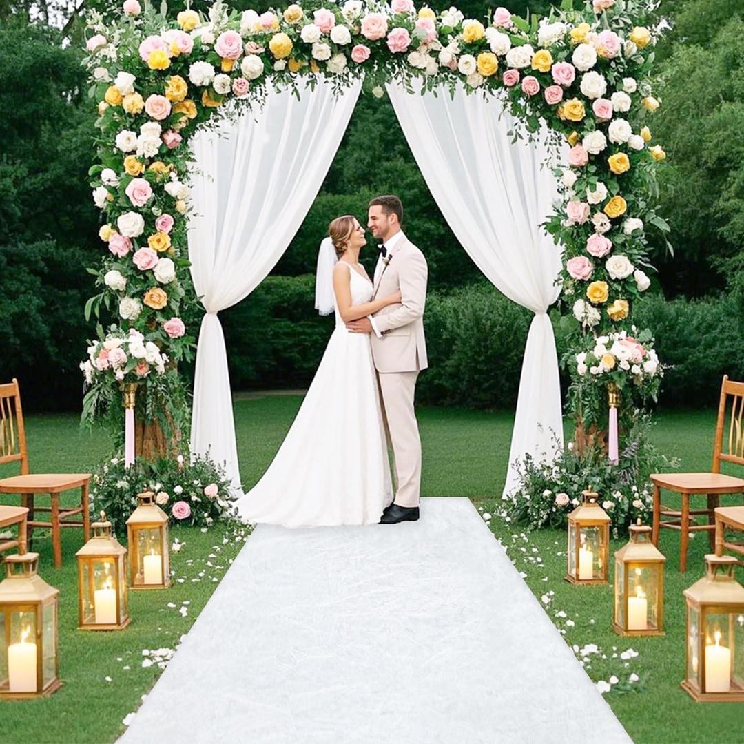 FUHSY White Aisle Runner Outdoor Aisle Runners for Weddings for Indoor Wedding 4x25 FT Velvet Carpet Runner Rug Includes Carpet Tapes Floor Runners for Wedding Aisle Bridal Walkway Runner for Events