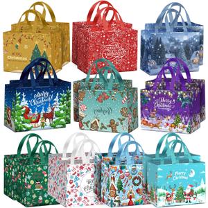 AURUZA 20PCS Christmas Gift Bags with Handles - Multi-Design & Color, Durable Reusable Non-Woven Bags for Xmas Party Supplie