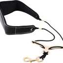 RANMING Saxophone Neck Strap Leather Saxophone Strap Pad Adjustable length Alto Sax Neck Strap for Soprano Tenor Sax and Clarinets Oboes(Black)