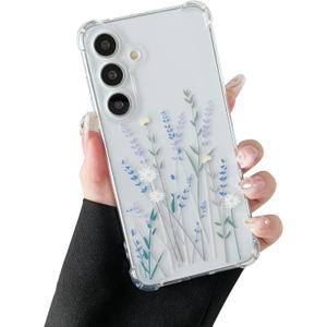 ZTOFERA for Samsung Galaxy S25 FE Case Clear Cute Flower Pattern for Women Girls Protective Shockproof Slim TPU Bumper Phone Cover for Samsung S25 FE Case, Lavender