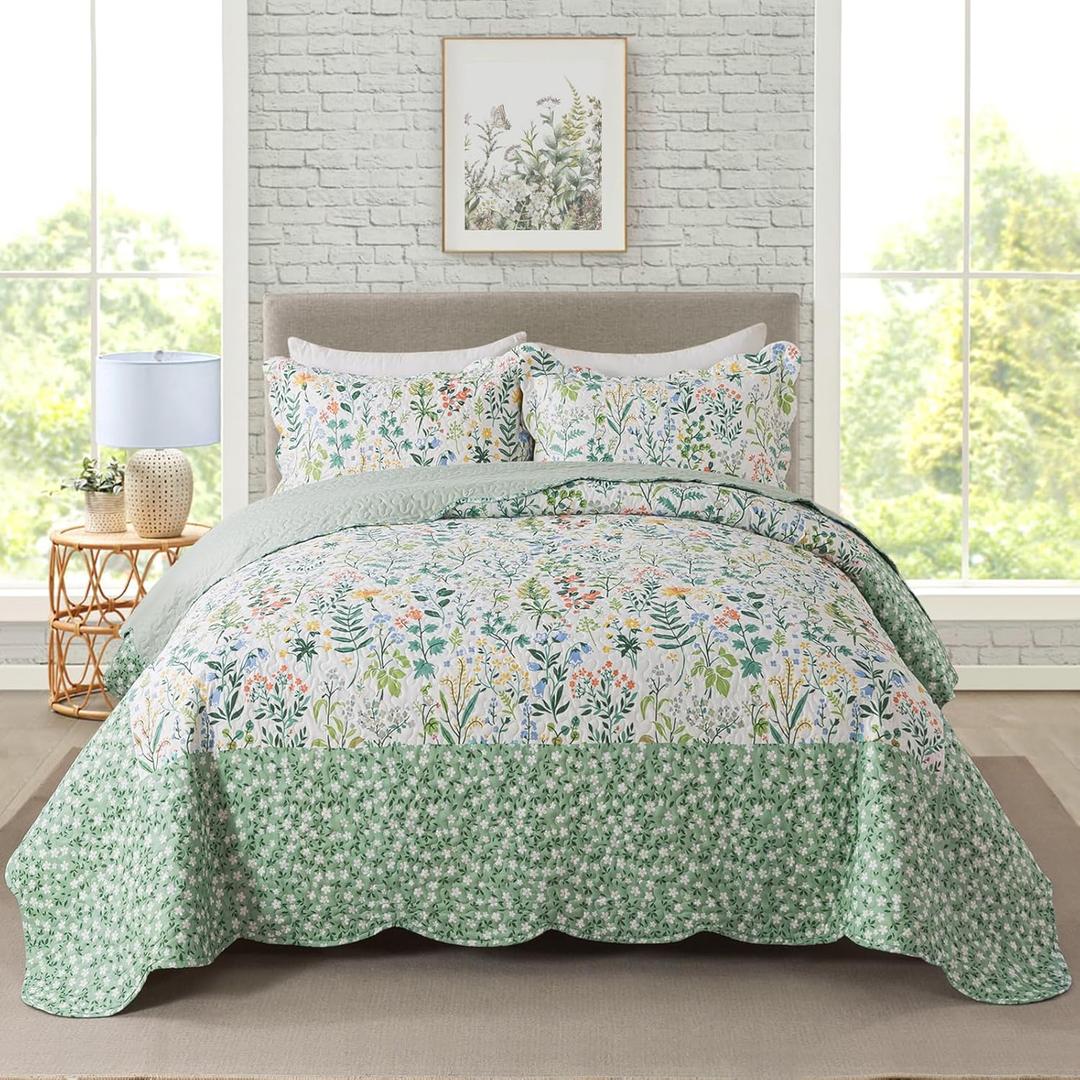 Travan 3-Piece Floral Quilt Super King Quilt Bedding Set, Ultra Soft & Fade Resistant Super King Size Quilt Set for All Season, Exquisite, 120 * 120 Inch