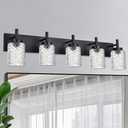 VINLUZ 5 Light Metal Vanity Wall Mounted Bathroom Lighting Fixture in Classic Matte Black with Clear Glass Shades for Hallway