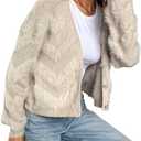 Women's Faux Fur Cardigan Sweaters Fuzzy Button Up Sweaters Long Sleeve V Neck Knit Top Outerwear (M)