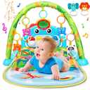 UMIKU Baby Gym Play Mats Baby Tummy Time Mat Musical Activity Center for Newborn Infant Piano Babies Play Mat Music & Light Newborn Infant Gifts for Babies 0-3 6 9 12 Months Dinosaur Style (Green)