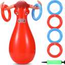 Arrowbash Inflatable Bull Ring Toss Set Include Inflatable Bull 6 Rings Farm Theme Party Supplies for Fiesta Rodeo Party Pool Beach Decoration