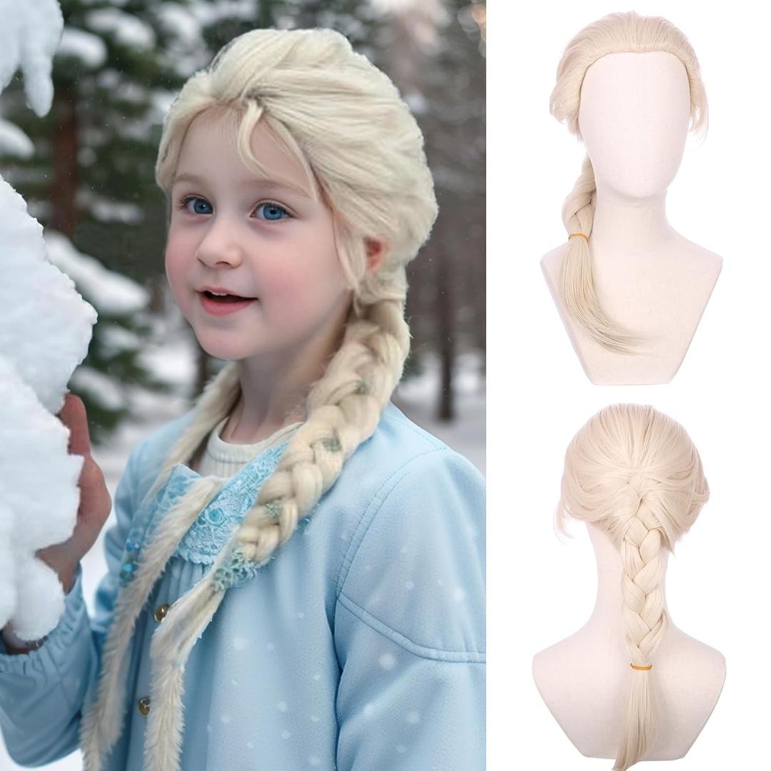 Long Platinum Blonde Braided Ponytail Wig for Cosplay Heat Resistant Synthetic Wigs with Cap (Small Size)