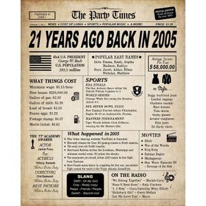 9 x GIFTSFARM 21st Birthday Decorations for Her or Him, Back in 2005 Print, 21st Birthday Card, Vintage 21 Year Old Party Card Poster Supplies Centerpiece for Men and Women, 21 Birthday Decorations